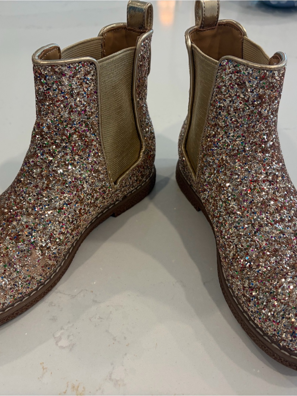 J. Crew Girls' Glitter Chelsea Boots in Multicolor and Gold